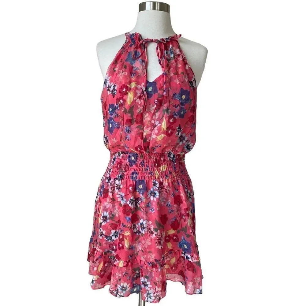 Parker Serenity 100% Silk Cocktail Party Mini Dress Floral Coral Size Small S - Picture 3 of 10